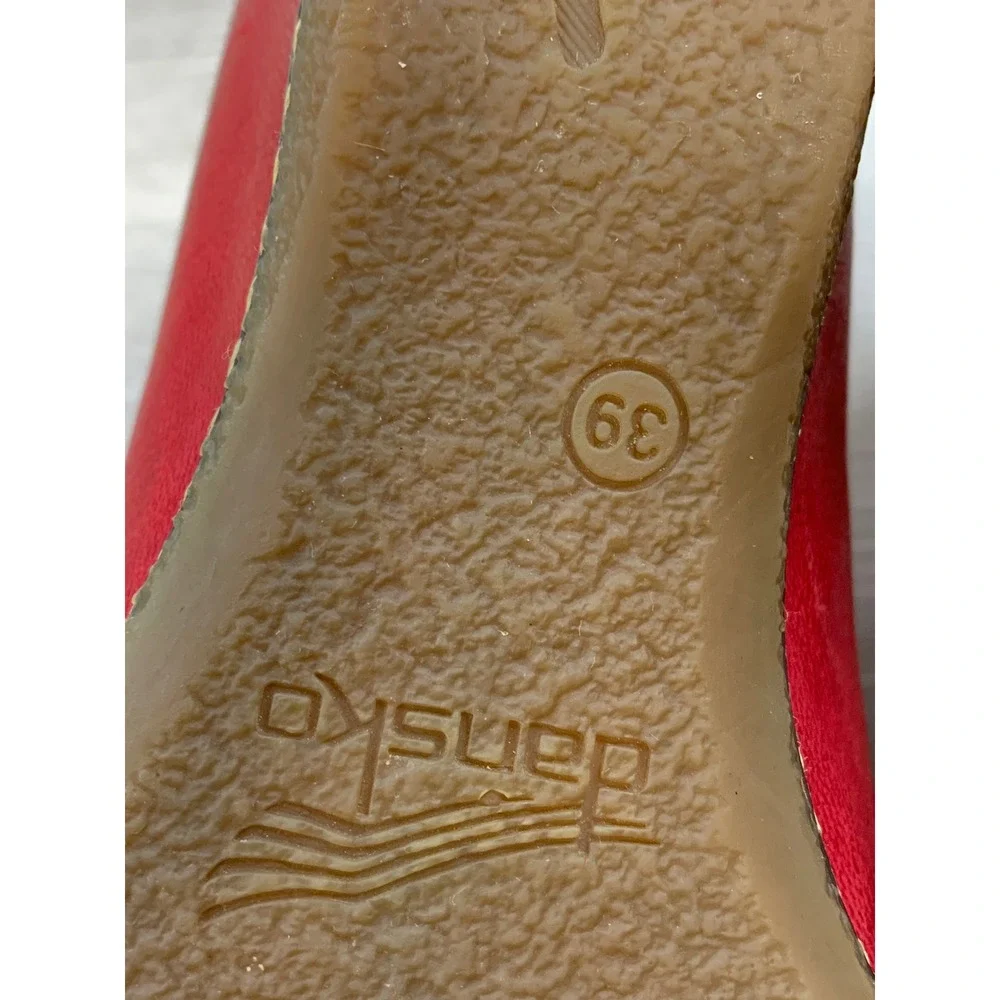Dansko Women's Red Leather Mary Jane Wedge Round Toe Buckle 8.5 Comfort Shoes